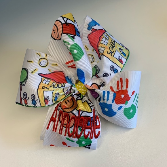 Any name, Monogrammed School Print Hair Bow - Picture 6 of 8